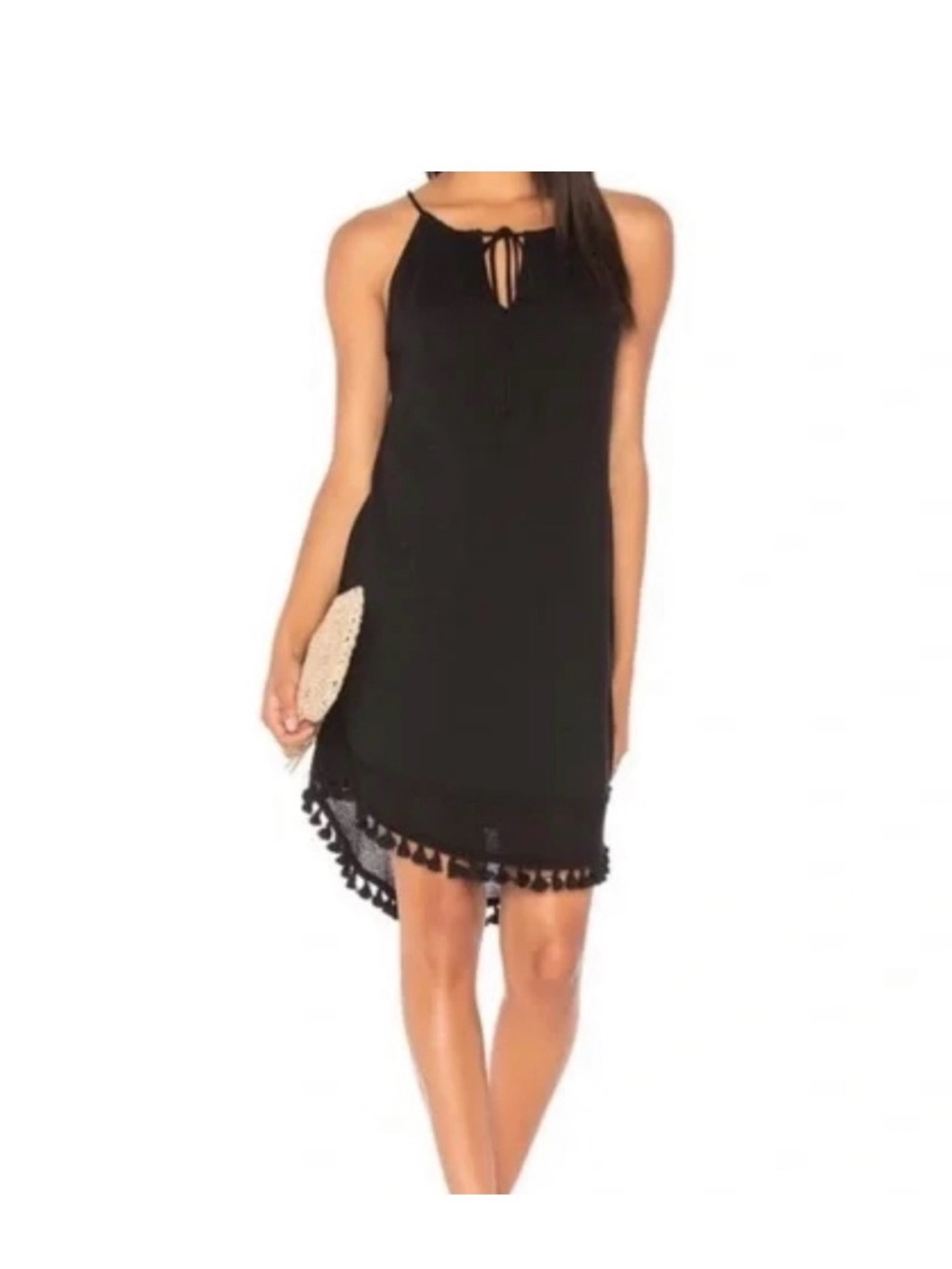 Michael Stars Karla Tassel Knit Hem Women's Black Halter Dress